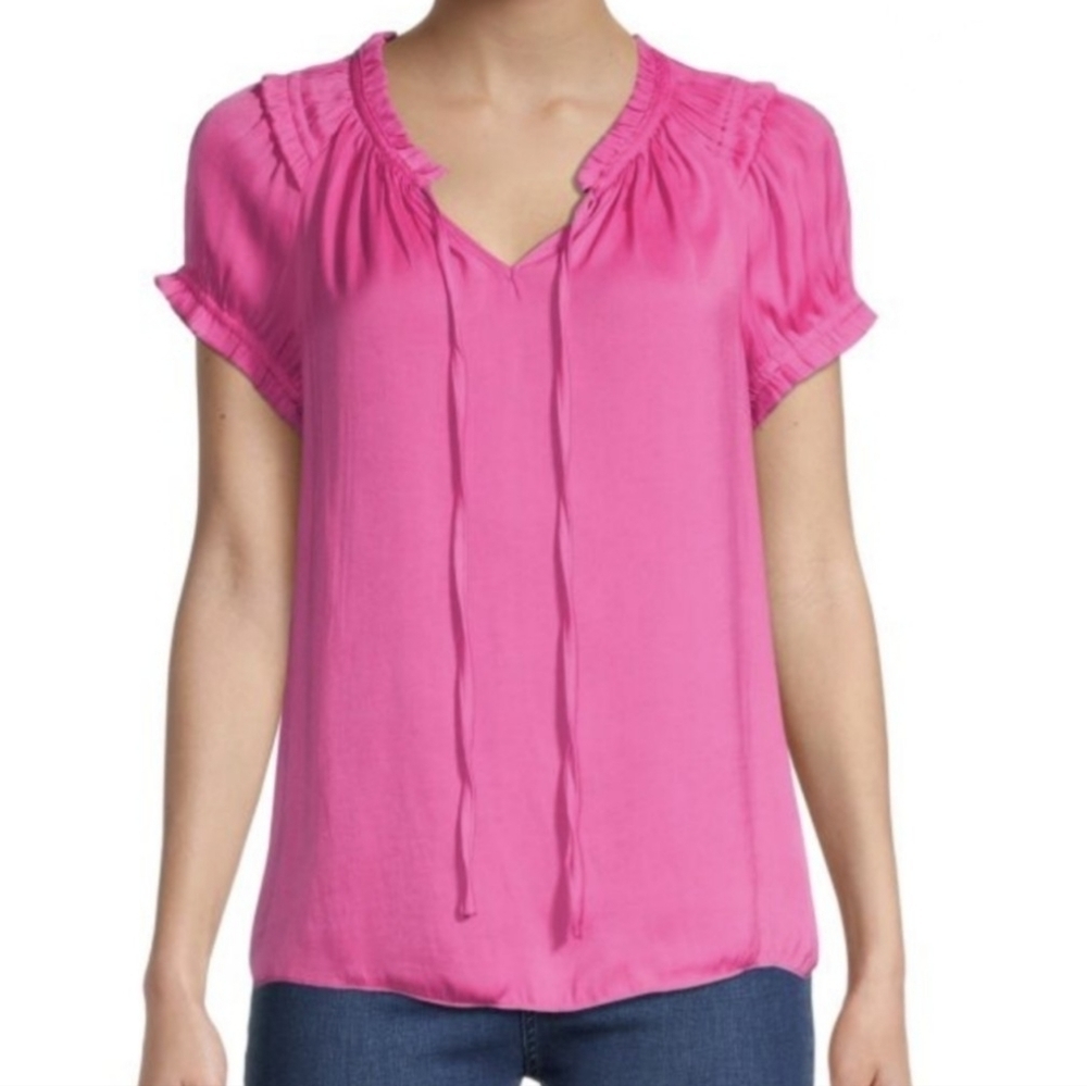 Catherine Malandrino Tie-Neck Puff-Sleeve Blouse Pink Size M